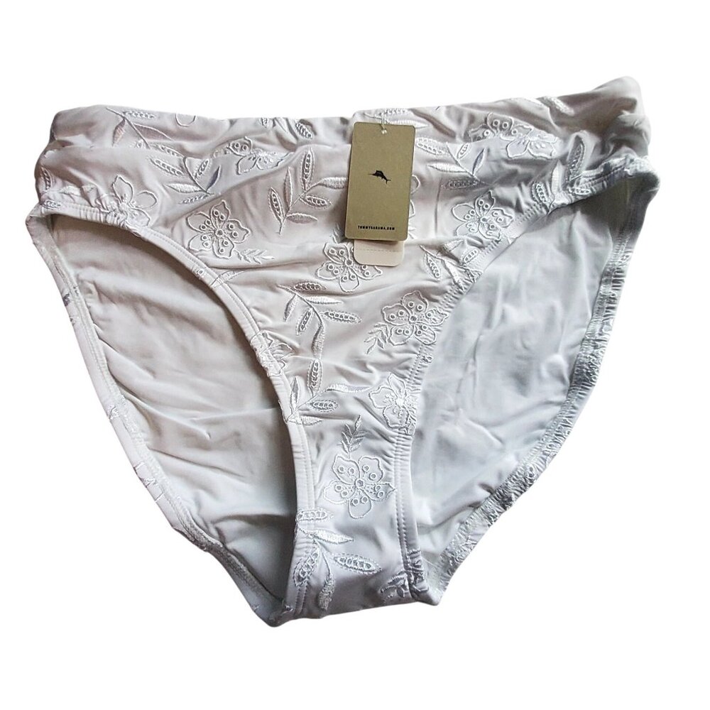 Tommy Bahama Womens White Eyelet Embroidery High Waist Bikini Bottoms Size L